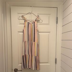 Art Class Striped Kids Dress - Pink, Yellow, Blue